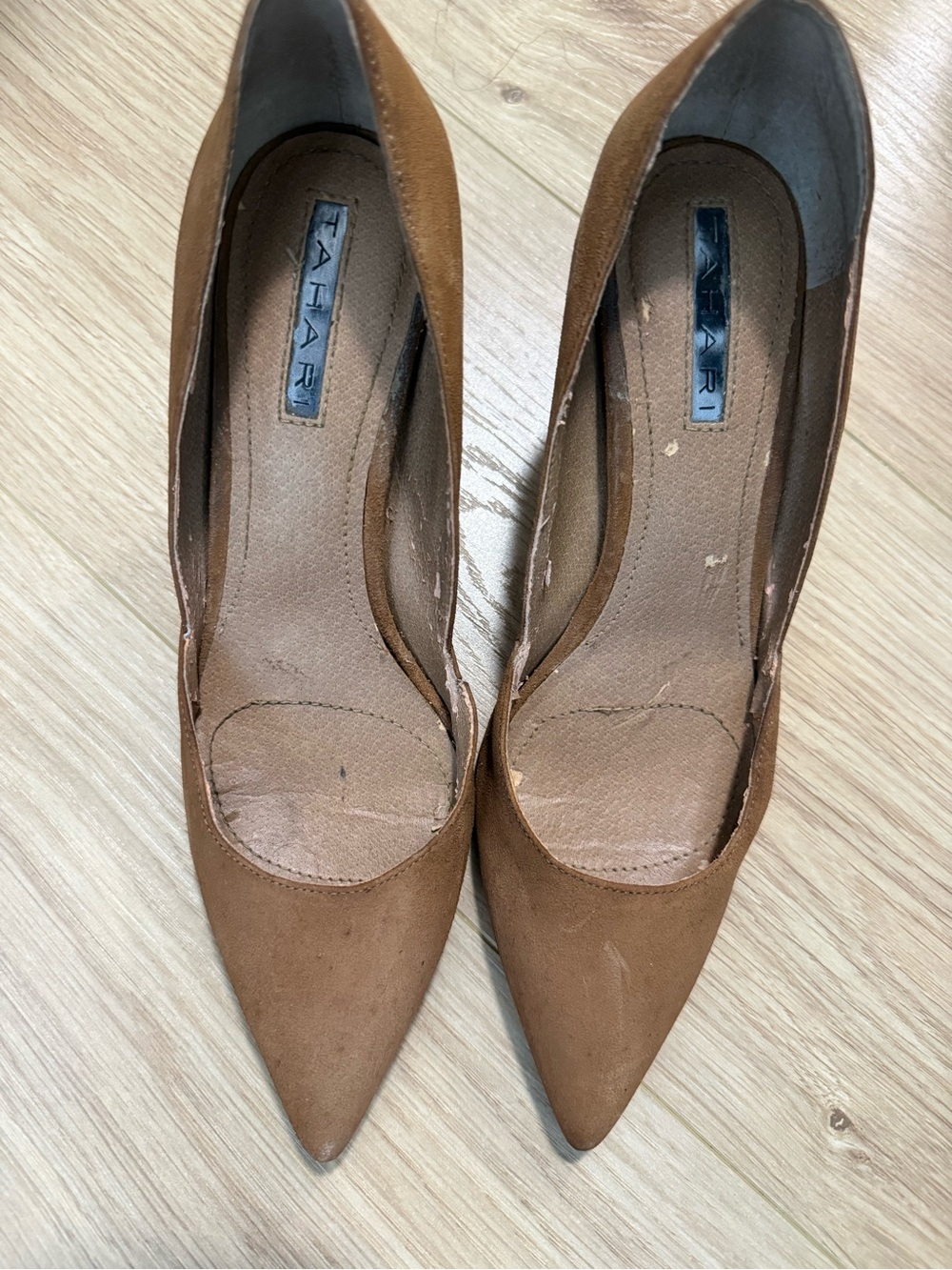 Women's Tan Pointed-Toe Suede Heels